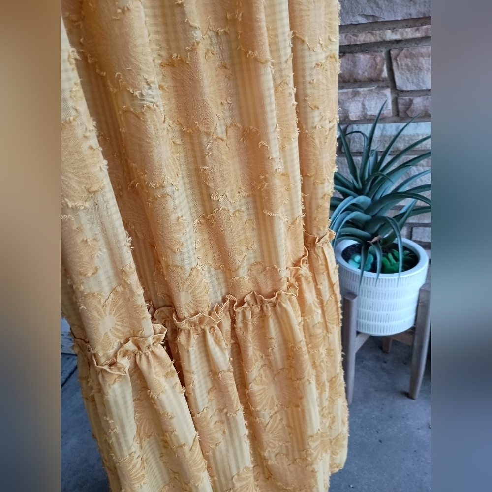 NWT Lulu's Charm and Charisma Mustard Yellow Burnout Floral Dress_Large - Picture 4 of 6